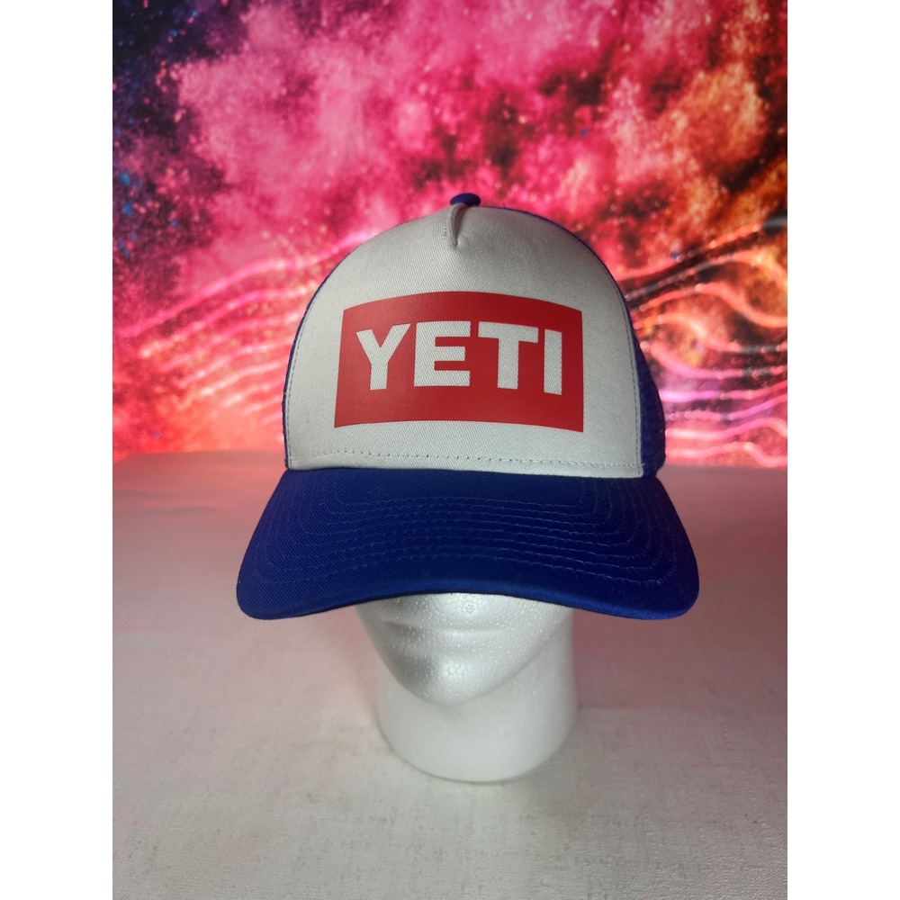 YETI Blue White Trucker Hat Mesh Snapback Built For The Wild NetPlus Cap